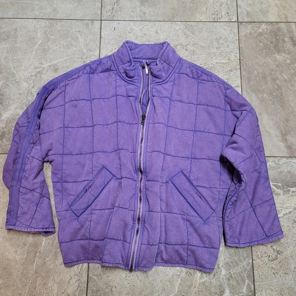 Free People Dolman Quilted Knit Jacket in Moonberry Purple - Picture 4 of 5